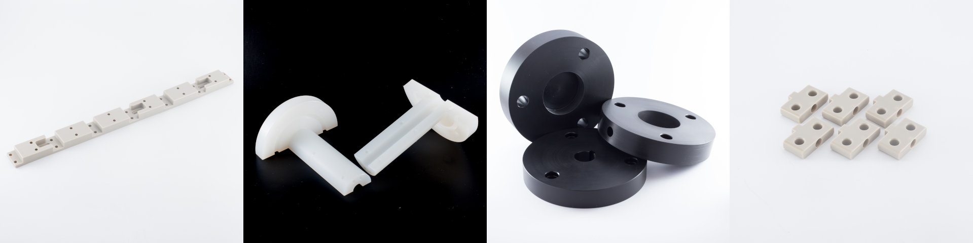 Sequence of CNC machined parts in engineering plastics